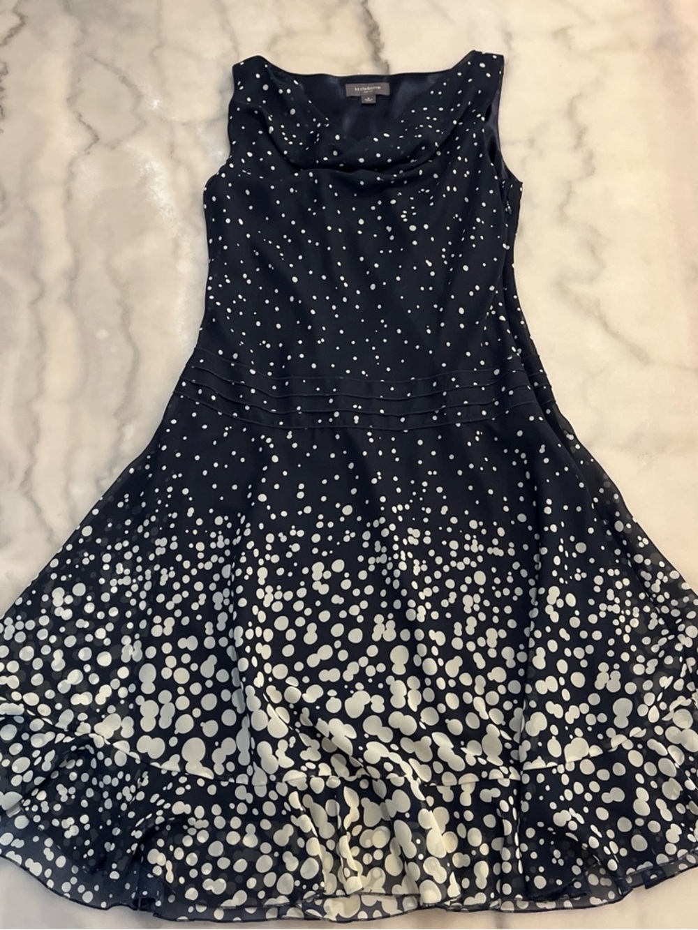 Liz Claiborne Navy Blue and White Polka Dot Maxi Dress